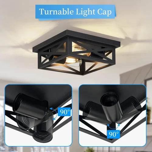 Vista 5 de SKEJAO Lámpara de techo de montaje empotrado negra, 2 luces cuadradas para pasillo, montaje de techo para granja, cocina, pasillo, dormitorio