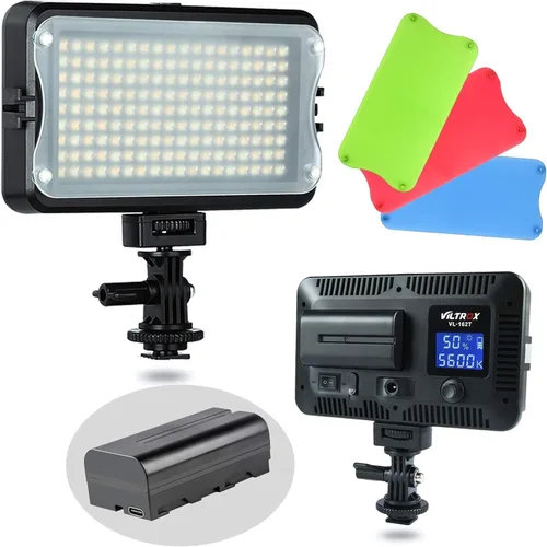 VILTROX VL-162T CRI95+ Luz LED para vídeo y cámara de fotos portátil, regulable, para cámara réflex digital con batería, cargador, alto brillo, 3300