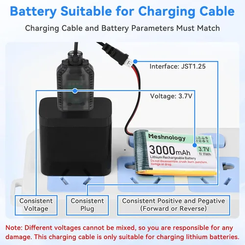 Vista 5 de Paquete de 4 cables de carga USB de 3.7 V con conector de enchufe JST 1.25 para batería Lipo 1S de placa de desarrollo, LoRa Meshmastic Arduino IoT