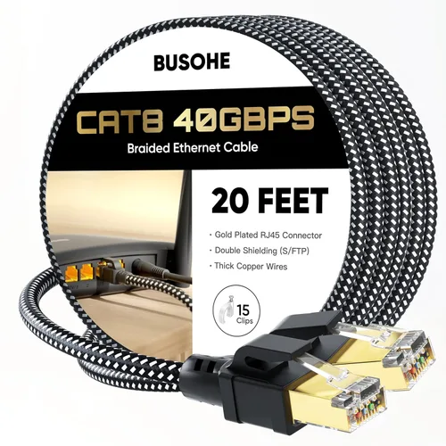 Vista 8 de BUSOHE Cable Ethernet Cat 8 de 1 pie, cable de red de internet trenzado de alta velocidad de 40 Gbps 2000 MHz con conector RJ45 chapado en oro