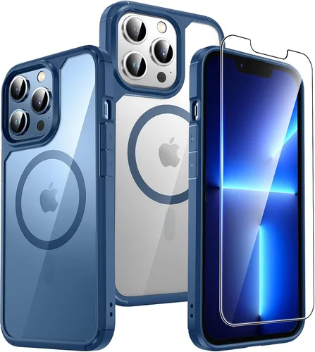 Vista 20 de TAURI - Funda magnética para iPhone 15 Pro Max, 3 en 1, compatible con MagSafe, no se pone amarilla, con 2 protectores de pantalla, protección