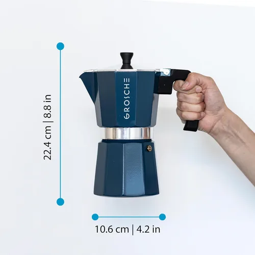 Vista 5 de GROSCHE Milano Cafetera Moka para estufa, para 9 tazas de café expreso, de 15.2 onzas, azul. Cafetera de estufa Moka, espresso italiano, greca