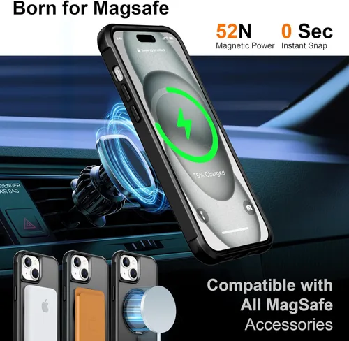 Vista 2 de Anillo giratorio magnético de 360° para iPhone 15 Plus, soporte de metal integrado y soporte de anillo, compatible con Magsafe, protección de grado