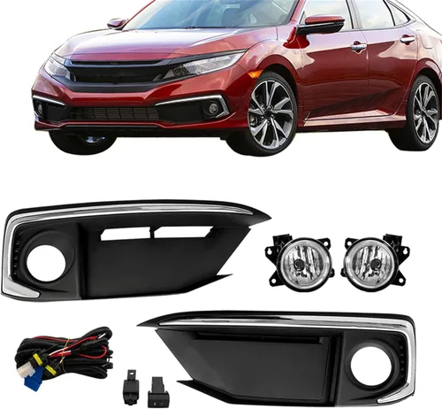 Vista 4 de Silscvtt 2 luces antiniebla de repuesto para Civic Coupe/Sedan 2019 2020 con bisel de parachoques delantero, cables de interruptor de bombillas