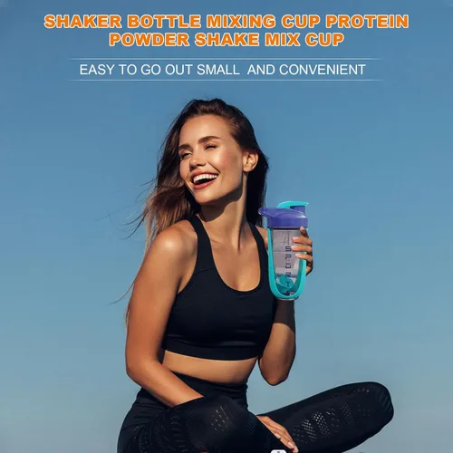 Vista 8 de Botella agitadora de proteínas de 20 onzas, botellas deportivas para mezclas de proteínas con batidora, botella mezcladora, taza agitadora portátil