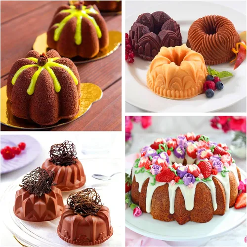 Vista 3 de Palksky 3 piezas 6 cavidades Mini Molde estriado de tubo de silicona antiadherente Multi-cavidad pequeño Molde para hornear pastel, mini moldes