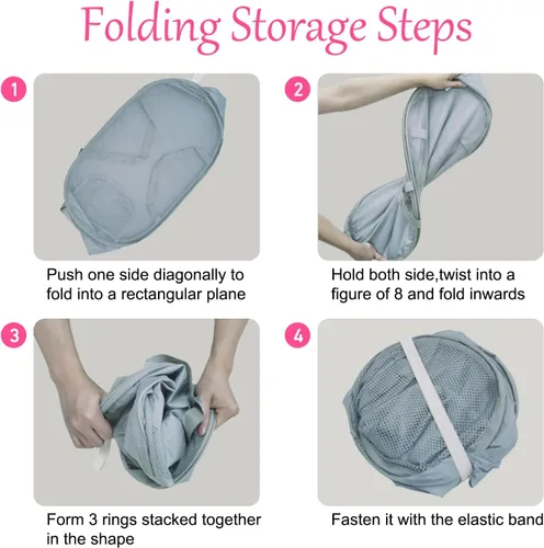 Vista 7 de 2 cestas de malla para la ropa sucia, canastas plegables para la ropa sucia, 75 litros, cesta de almacenamiento horizontal con bolsillo lateral