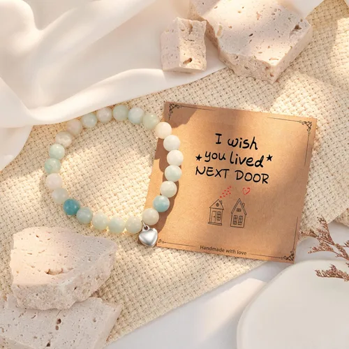 Vista 5 de HGDEER Pulseras de piedra natural con texto en inglés "I Wish You Lived Next Door", regalos únicos para mujer