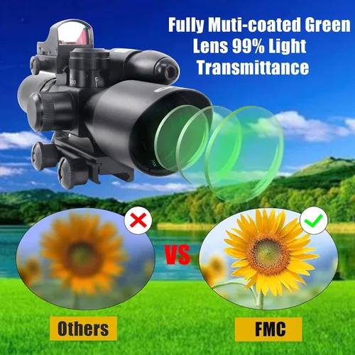 Vista 2 de UUQ 2.5-10x40 Mira telescópica combinada para rifle, retícula Mil-dot iluminada doble, con mini visor reflex de punto rojo de 3 MOA y visor láser