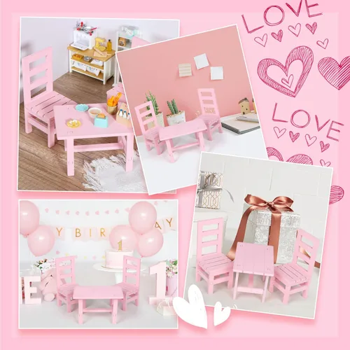Vista 5 de SM SunniMix Muebles de muñeca de 1/6, sillas cuadradas de madera, juego de 3 piezas, decoración de sala de estar, comedor, decoración de sala de Rosa