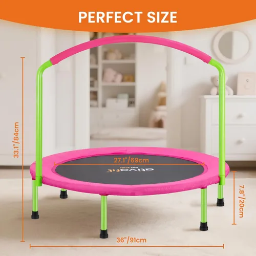 Vista 6 de ATIVAFIT Trampolín infantil de 36 pulgadas con mango grande, compacto para interiores y exteriores, mini trampolín para niños pequeños (2-6 años)