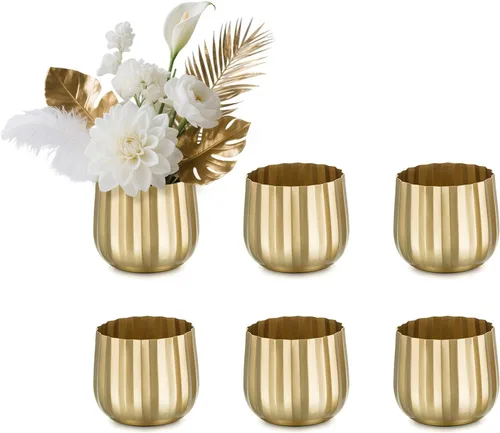 Vista 10 de NUPTIO Jarrones Dorados Pequeños para Centros de Mesa: 2 Piezas Jarrón de Trompeta de Flores Vintage de 3.94 Pulgadas Jarrón de Compota de Metal