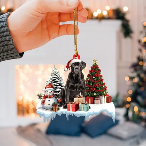 Vista 3 de Talataca Cane Corso - Adorno de Navidad plano 2D, cajas de regalo Cane Corso, decoración de árbol de pino, colgante de casa colgante para recuerdo 4