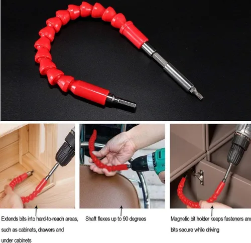 Vista 7 de Destornillador flexible Broca Extensión Rod Hex Sockets Bits Electric Screw Driver Lote Cabeza Flexible Extensión Eje Herramientas de Mano Kit 12