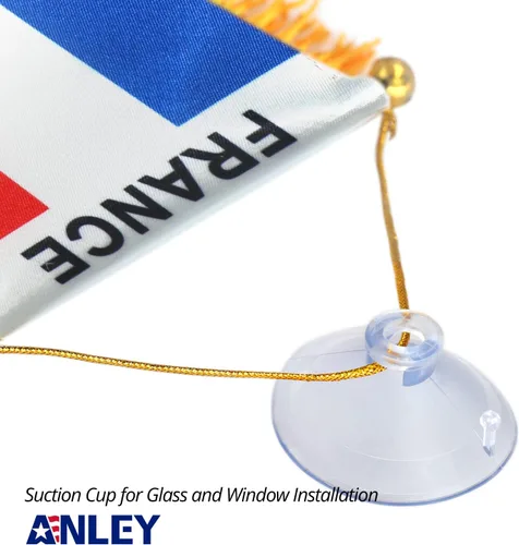 Vista 3 de Anley Pancarta colgante de ventana con flecos de Francia de 4 x 6 pulgadas, mini bandera con ventosa