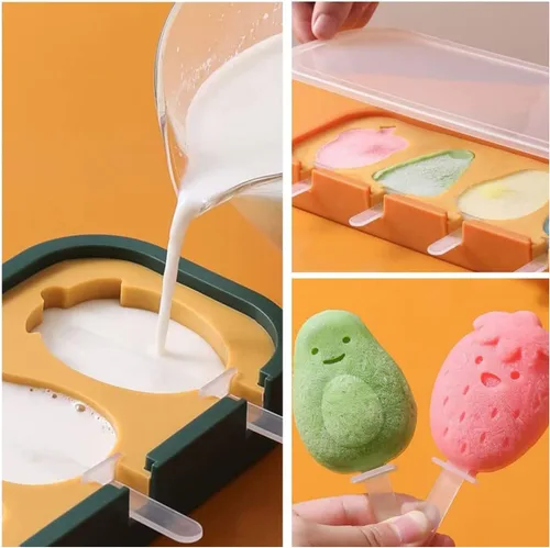 Vista 4 de Moldes de mini paletas reutilizables para niños y bebés, moldes reutilizables para paletas lindas de frutas y animales, moldes de silicona sin BPA