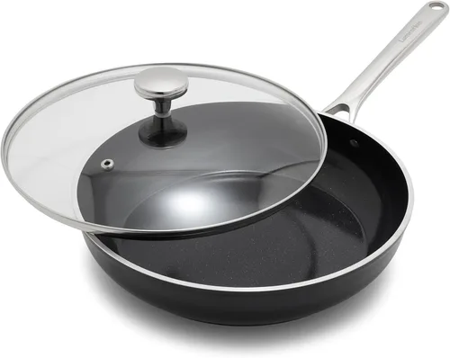 Vista 11 de Orfeo 2.4QT Cacerola antiadherente con tapa, fabricada en Italia, olla de cerámica de diamante sin PFAS, lista para inducción, resistente a