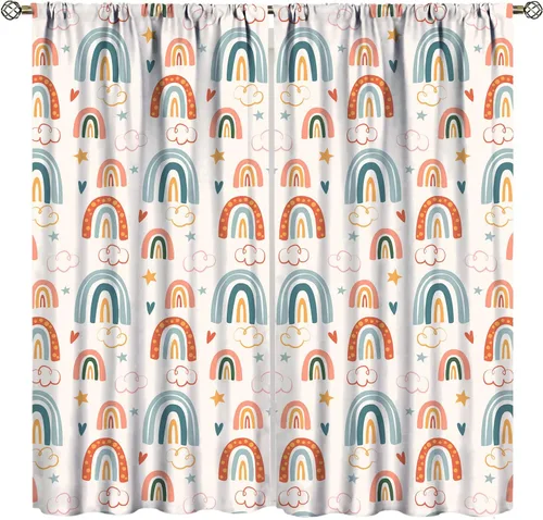 Vista 30 de Cortinas de arco iris para niños, aula, lectura, esquina, increíble, valiente, inteligente, decoración de arco iris, cortinas opacas para ventana