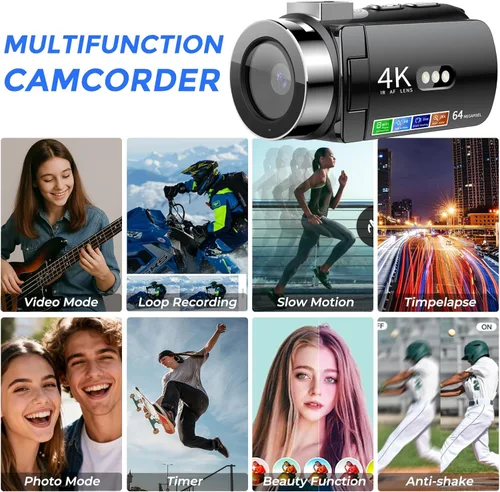 Vista 6 de Cámara de video 4K videocámara Ultra HD 64MP Vlogging Cámara para YouTube 28X Zoom digital 270° Pantalla de rotación de 3.0 "Cámara de Vlog