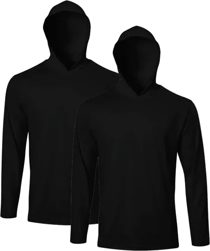 Paquete de 2 camisetas de manga larga con capucha UPF 50+ para hombre negro*2