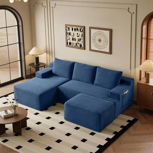 Vista 64 de Sofás seccionales de 105" para sala de estar, sofá nube con forma de L tapizado sin estructura rígida, sofá seccional moderno modular con chaise