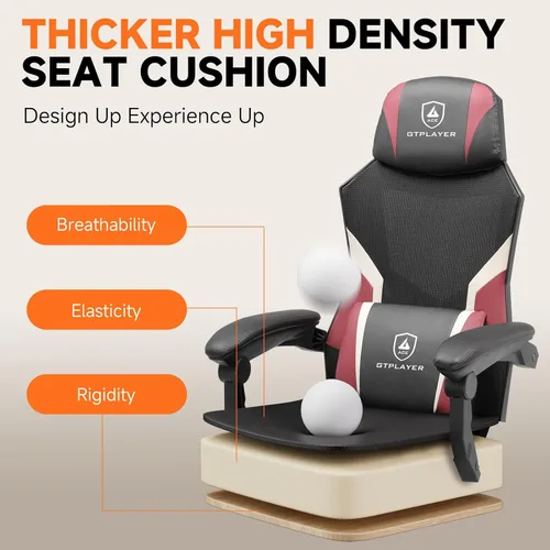 Vista 4 de GTPLAYER Silla de computadora con reposapiés ajustable, silla ergonómica para juegos con reposacabezas y soporte lumbar, silla de oficina de malla