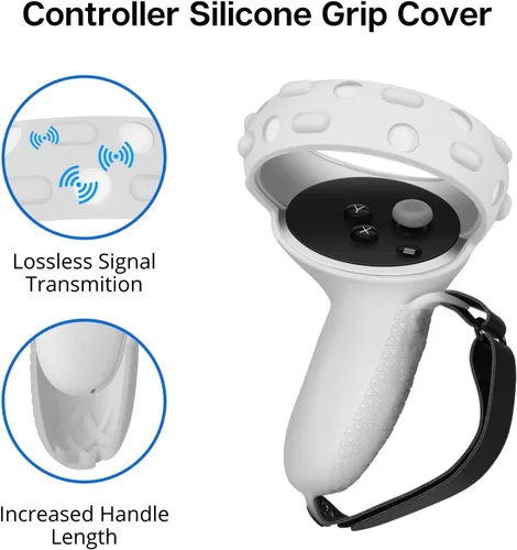 Vista 5 de TNP Silicone Cover Set for Oculus Quest 2 Meta Quest 2 Controller Protector White 3 in 1 Silicone VR Face Cover, Protective Lens Cover, VR Headset