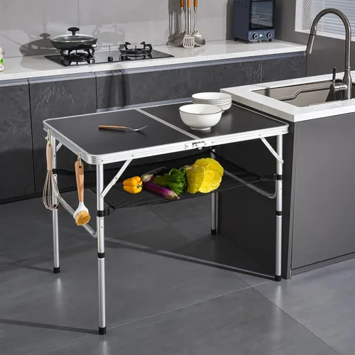 Vista 2 de Mesa de campamento plegable, mesa de aluminio de campamento de 36 pulgadas de largo x 24 pulgadas de ancho con patas de altura ajustable, mesa