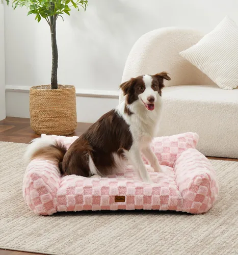 Vista 3 de Made4Pets Sofá cama para interiores de gatos y perros, sofá suave de piel sintética a cuadros, acogedor sofá esponjoso para mascotas con espuma
