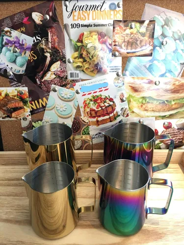 Vista 5 de Jarra de espuma de leche de 20 onzas, taza de acero inoxidable, perfecta para café con leche, capuchino, espumador de leche de acero inoxidable