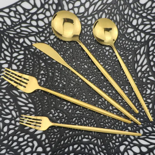 Juego de cubiertos de 30 piezas de acero inoxidable 304 dorado, cubiertos de cubiertos pulidos con espejo, incluye cuchillo, tenedor, cuchara Oro