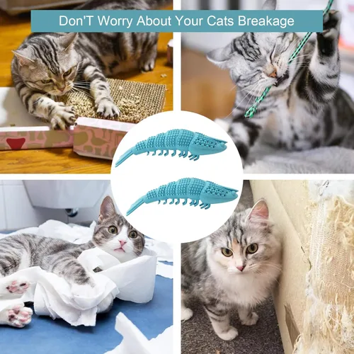 Vista 6 de Cepillo de dientes para gatos, juguete interactivo de goma para el cuidado dental de mascotas, gatito, juguete masticable seguro