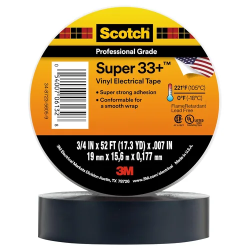 Vista 9 de 3M Scotch Super 33+ - Cinta eléctrica, 1 pulgada x 36 yardas (108 pies), vinilo de alta calidad para todo tipo de clima, resistente a la abrasión
