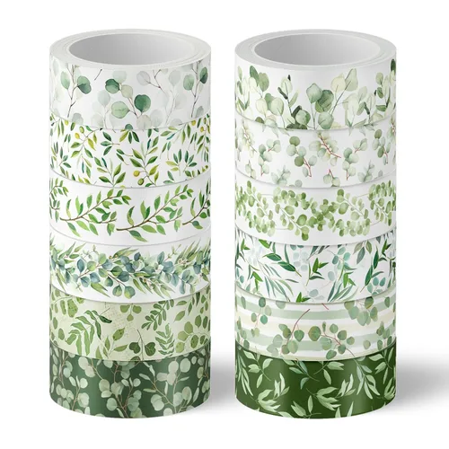 Vista 9 de Whaline 12 Rollos Cinta Washi de Vegetación Cinta Washi de Hojas Verdes Variadas Plantas Temática Cinta Decorativa de Enmascarar para Álbum