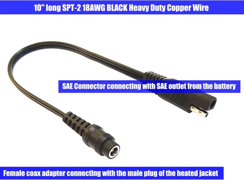 Vista 4 de MOTOPOWER MP69006 10" SAE a conector hembra coaxial Adaptador de cable SAE a DC coaxil para motocicleta, adaptador de toma para ropa térmica