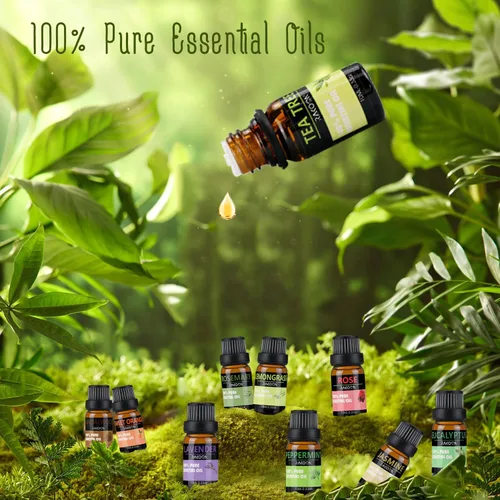 Vista 3 de Difusores de aceite esencial y juego de aceites esenciales, difusor de aromaterapia para el hogar con 10 aceites esenciales 100% naturales, difusor