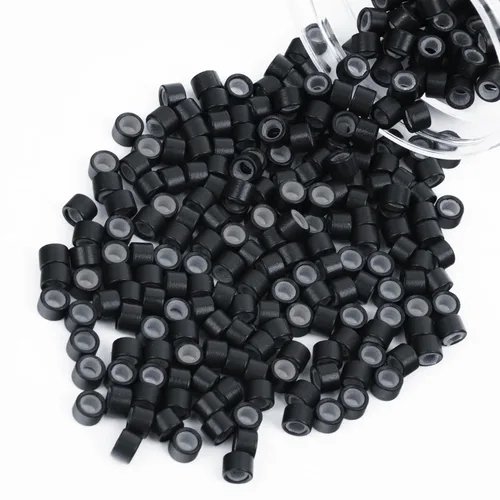 Vista 45 de Vlasy 100 Piezas Cuentas de Nano Anillo con Forro de Silicona para Extensiones de Cabello Humano con Nano Anillo 5 Colores Opcionales (Negro)