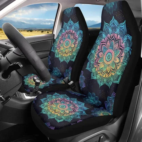 Vista 23 de Bulopur - Fundas abstractas de estilo bohemio con mandala para asientos de automóvil, juego de 2, fundas universales delgadas para asientos