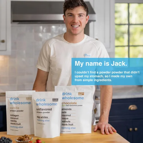 Vista 4 de drink wholesome Proteína vegana de almendras de chocolate en polvo para estómagos sensibles Proteína integral mínimamente procesada Sin