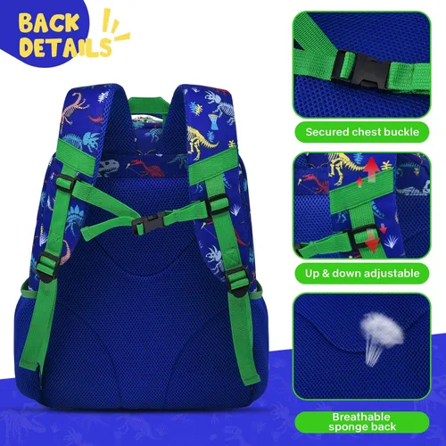 Vista 5 de Mochila escolar para niños, preescolar, jardín de infantes, escuela primaria, Azul