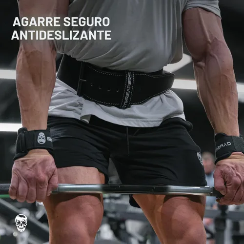 Vista 4 de Ganchos para levantamiento de pesas Gymreapers (par), correas de muñeca de potencia resistentes con soporte de agarre para la mano