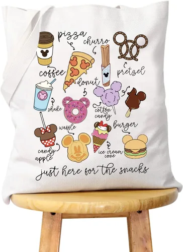 WCGXKO Magic Kingdom Lover Gift Family Vacation Gift Just Here For The Snacks Shopping Bag Tote Bag
