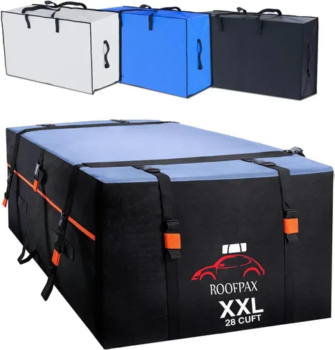 Vista 8 de RoofPax Bolsa de transporte de carga extra impermeable para techo de 15 cft, doble cremallera resistente a la intemperie, alfombrilla integrada, 10