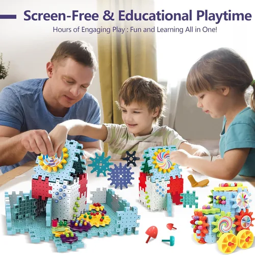Vista 2 de Gear Toys Bloques de construcción entrelazados, juego de 150 juguetes de construcción de ingeniería educativa, kits STEM de construcción creativa