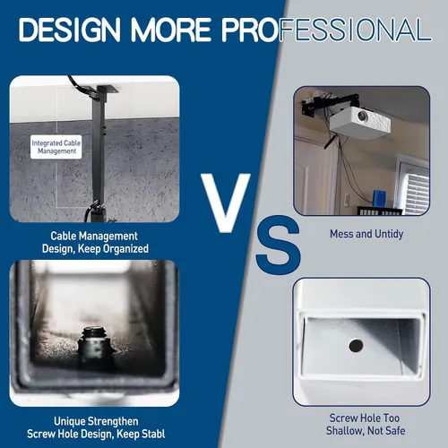 Vista 2 de Proyector universal para montaje en techo o pared, color negro con brazos extensibles, altura ajustable de 16.9 a 25.6 pulgadas, soporte con bracket