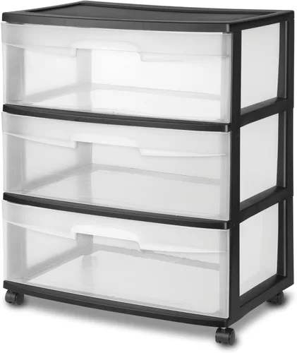 3-Tier Clear Plastic Storage Cart with Wheels, Multi-Purpose Organizer for Home(Wide)