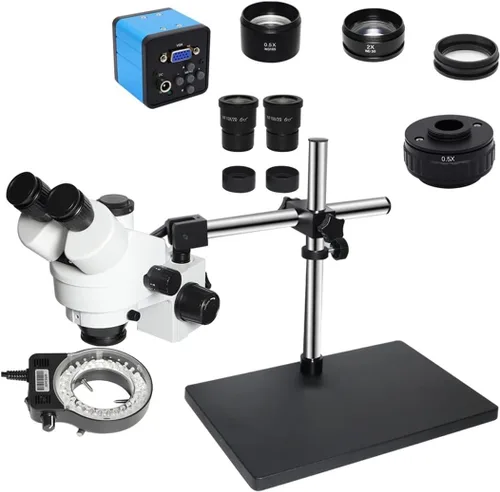 Vista 5 de Kit de accesorios para microscopio 3.5X-90X simulocal Trinocular estéreo Microscopio con soporte de brazo doble ajustable de 360 soportes 5 X C