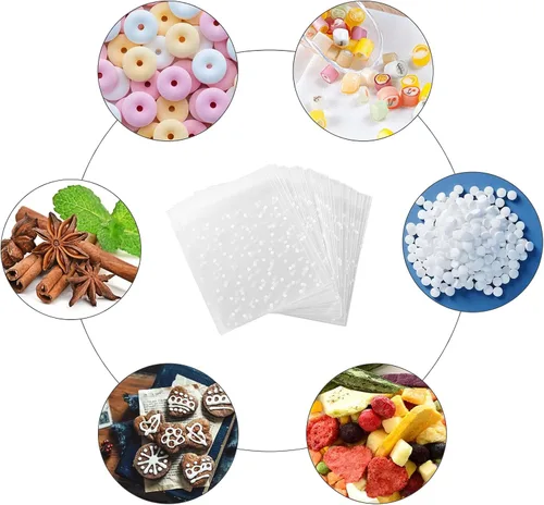 Vista 5 de Juego de bolsas autoadhesivas para galletas, 200 bolsas de plástico con lunares blancos y 204 etiquetas de agradecimiento y 2 rollos de cuerda
