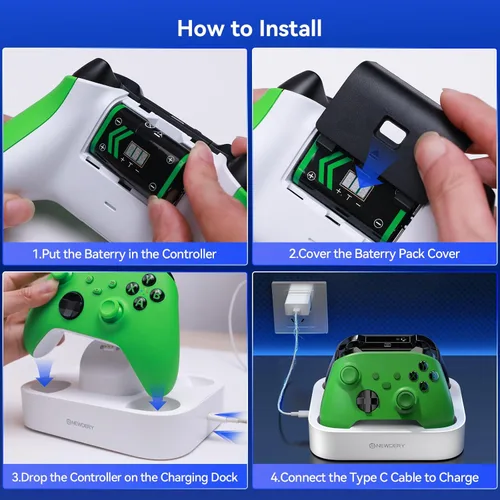 Vista 4 de NEWDERY Estación de carga de controlador para Xbox, paquetes de baterías recargables de 2 x 5280 mWh para controlador Xbox OneSeries XS, base