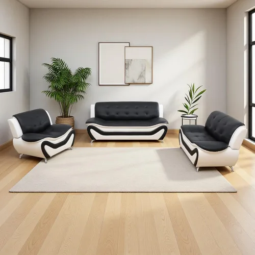 Vista 59 de Sofá seccional de cuero negro, juego de muebles de sala de estar, juego de 2 piezas de sofá moderno para sala de estar, apartamento, oficina, negro#1